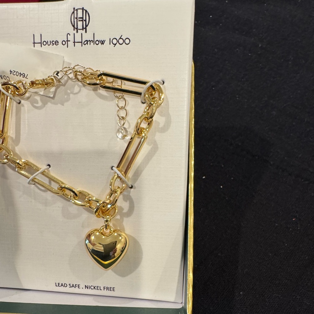 House of Harlow 1960 Gold Chain Bracelet w/puffy Heart Charm-get in on the trend